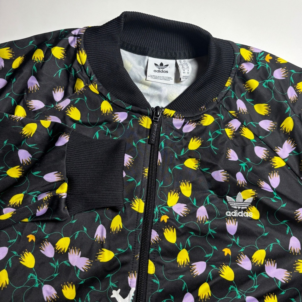 Adidas Originals Track Jacket Floral Black Tulip All over Print Zip Womens Large - Picture 3 of 10